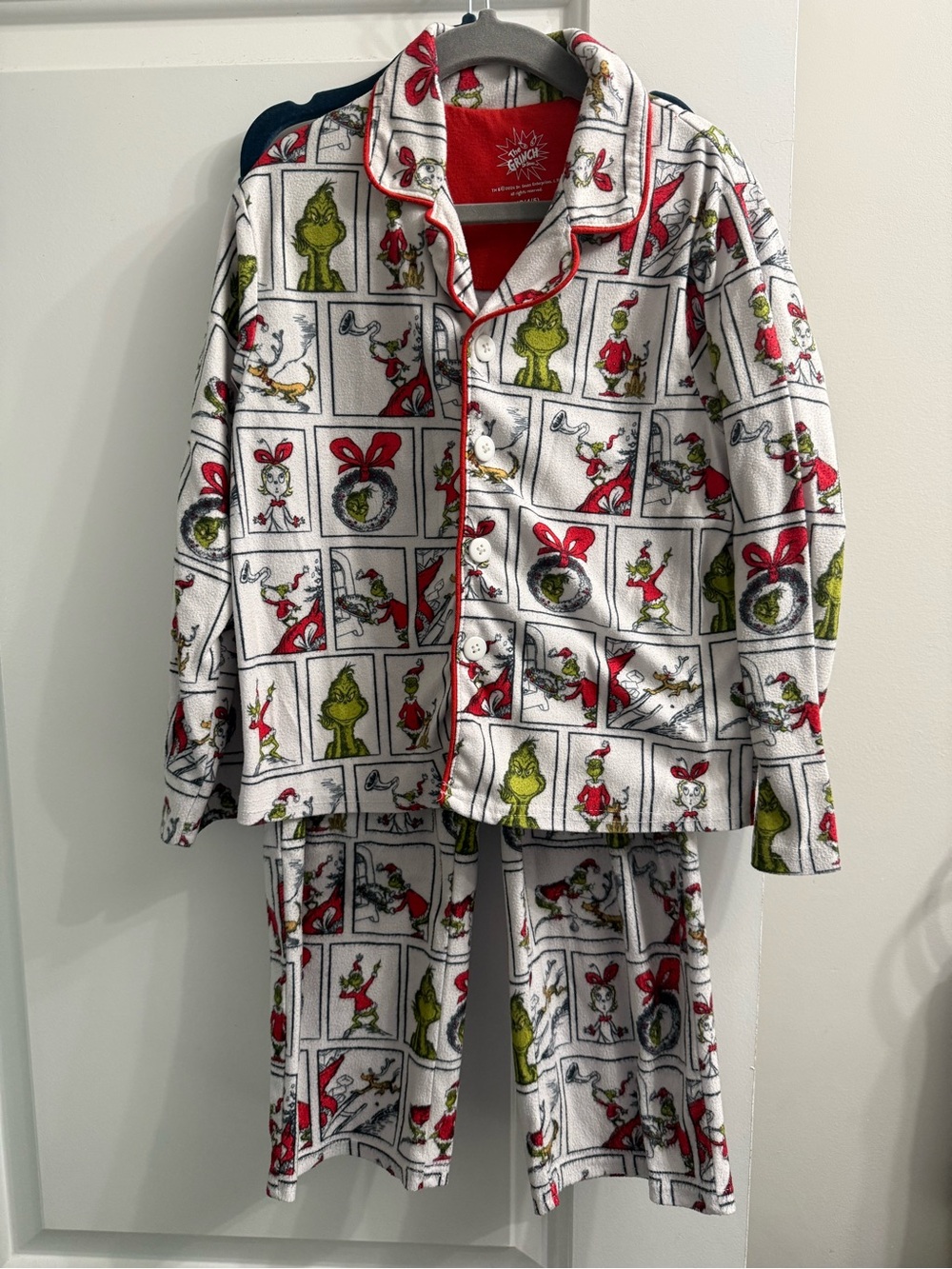 The Grinch Print Kids Pajama Set - White, Red & Green